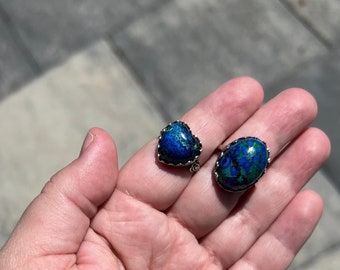 One blue chrysicolla ring - adjustable chrysicolla ring - Madagascar chrysicolla - sterling silver ring -  Quantum Quattro heart ring