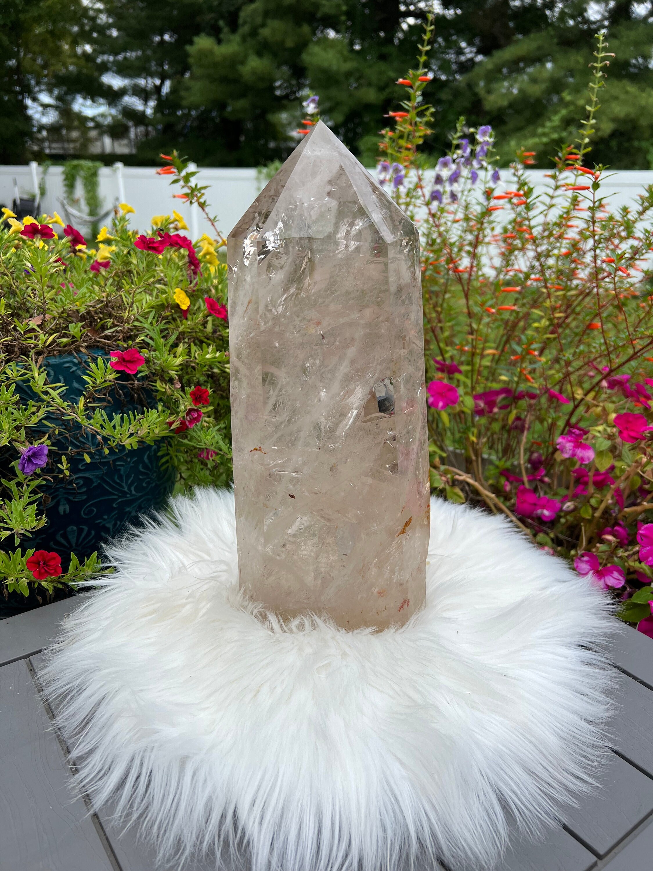 Massive clear quartz crystal tower with rainbows 16lbs