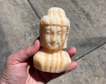 Banded orange calcite Buddha - calcite crystal Buddha - Buddha carving