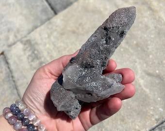 Specular hematite on quartz- specularite hematite quartz crystal point