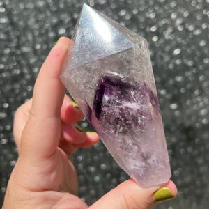 Phantom amethyst crystal point not self standing