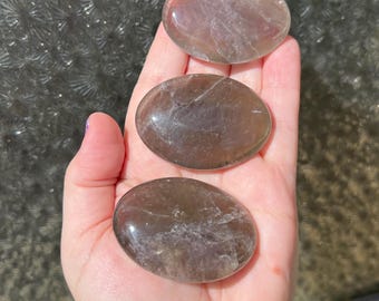 One Praisiolite crystal palm stone per/ natural green amethyst