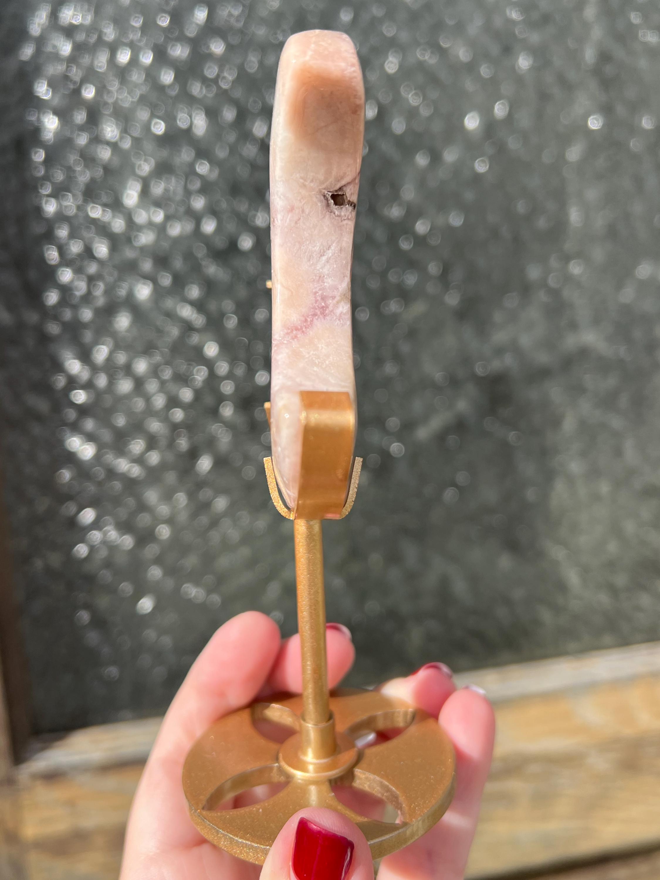 ピンクアメジストフラワーアゲートクリスタルムーン（スタンド付き 