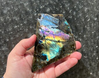 Purple labradorite crystal slab - flashy labradorite - labradorite slice