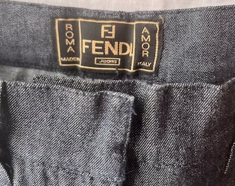 Vintage FENDISSIME by FENDI Light Blue Denim Jacket, Ruffle Trim 