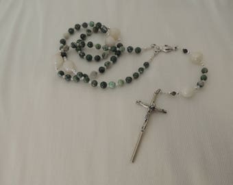 Handmade Catholic Rosary, Jade & Glass Beads