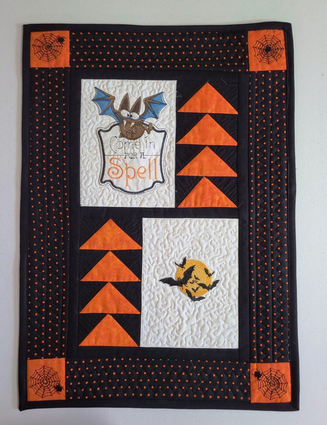 Quilted Halloween Wall Hanging: Embroidered Bats & Spiderwebs - Etsy