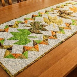 Patchwork Maple Leaf Quilted Table Runner, Autumn Colors, 20" x 55"