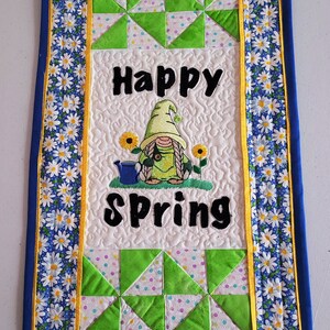 Quilted Spring Gnome Wall Hanging: Embroidered Patchwork Decor image 2
