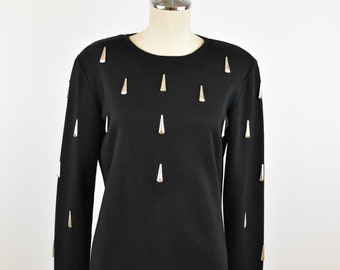 1990’s Vintage Black Knit Dress with Silver Tear Drop Beads