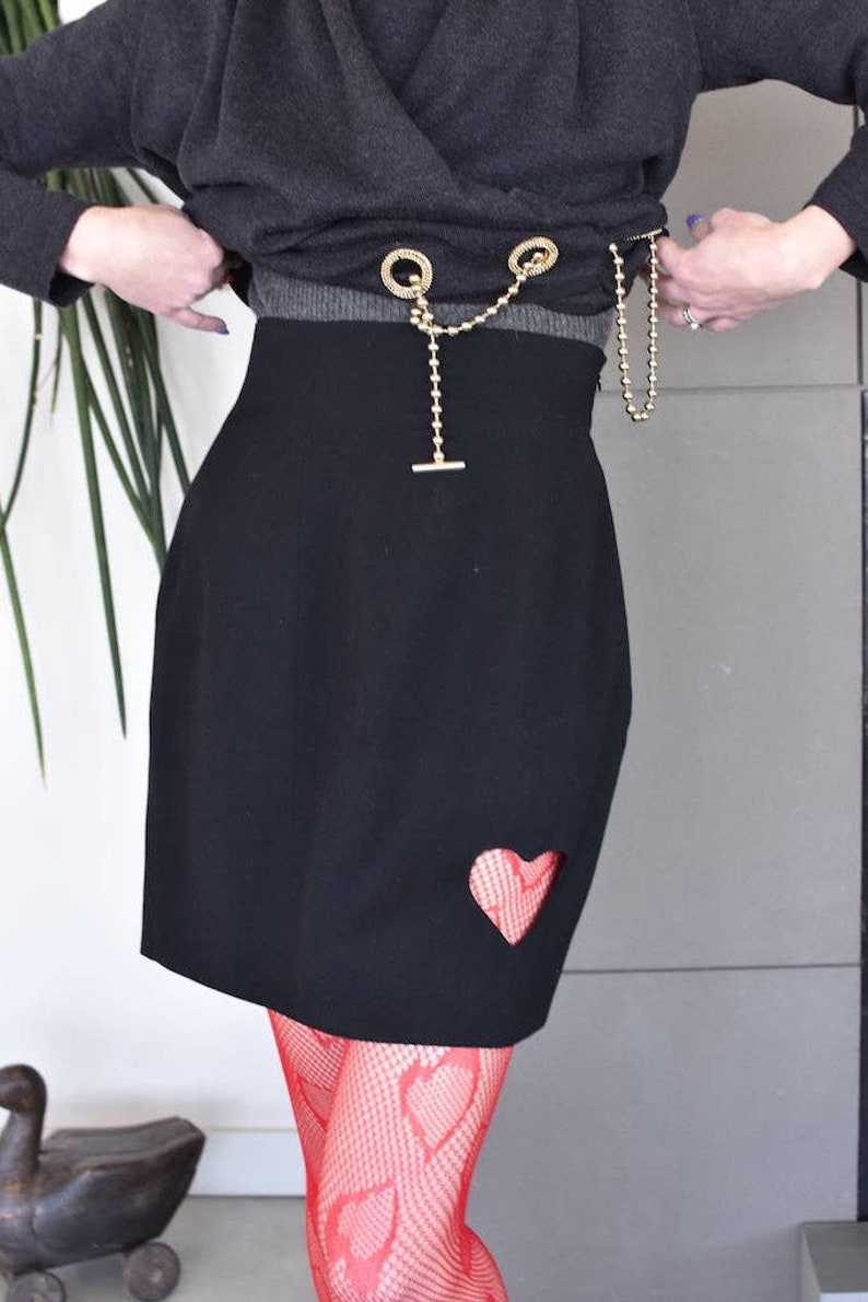 1990s Black Mini Skirt with Heart Cut Out image 1