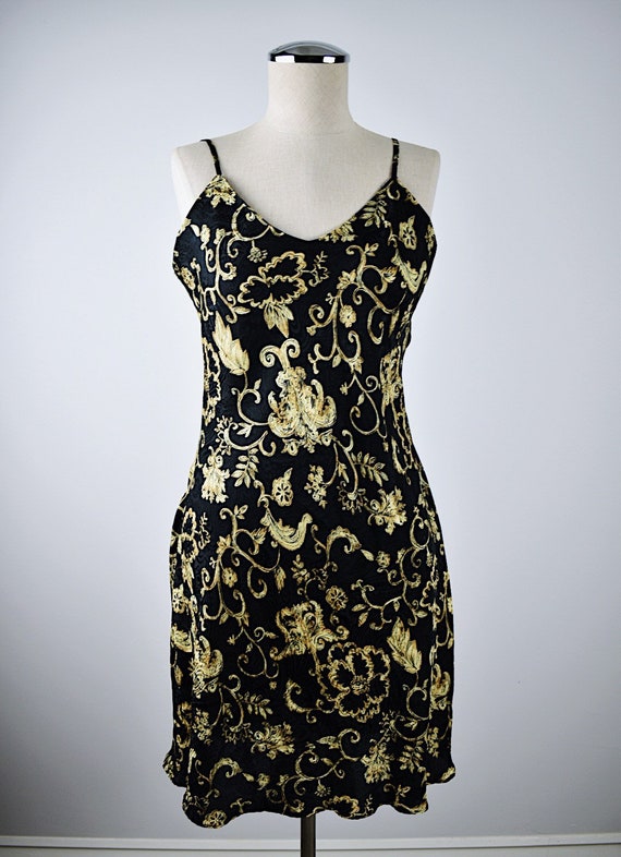 Black and Gold Silk Slip Dress