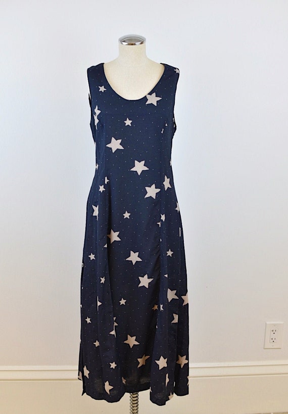 1990's Vintage Star Print Dress Maxi Dress with Si