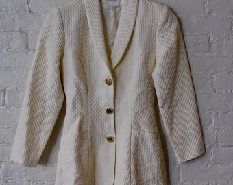 1990er Jahre Vintage Chantal Thomass gesteppte Creme Jacke mit himmlischen Knöpfen