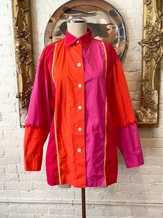 1990's | Todd Oldham | Color Block Button Down - image 1