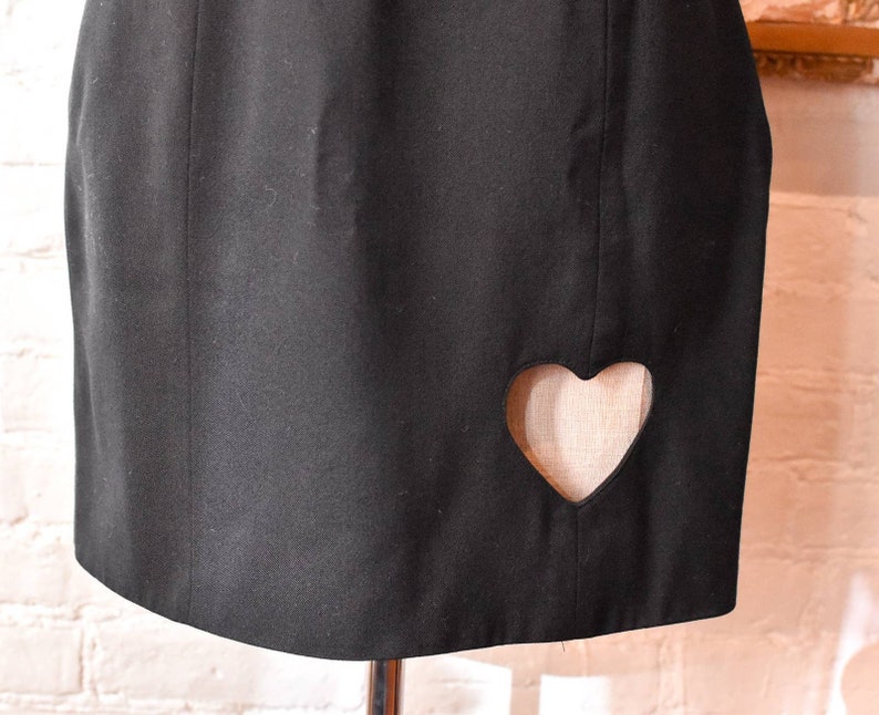 1990s Black Mini Skirt with Heart Cut Out image 5