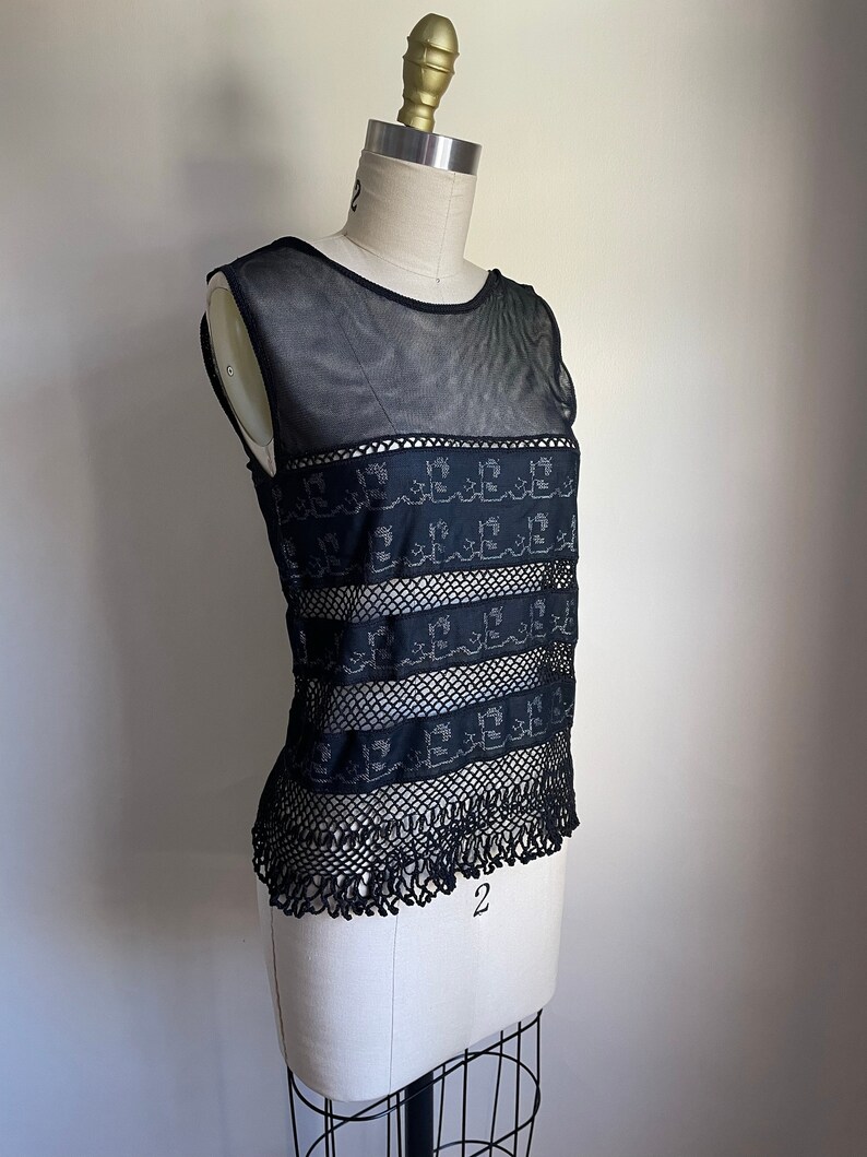 Vintage Moschino Embroidered Mesh and Crochet Top image 2