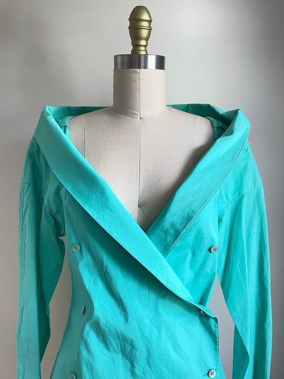 1990’s | Vintage Claude Montana | Turquoise Blouse - image 3