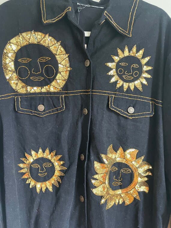 1990's | Beaded and Sequined Sun Denim Jacket (Bl… - image 2