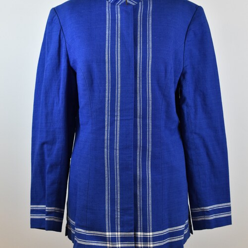 1980’s Vintage OMO Norma Kamali 2024 Blue and White Lightweight Zip-Up Jacket / Blazer