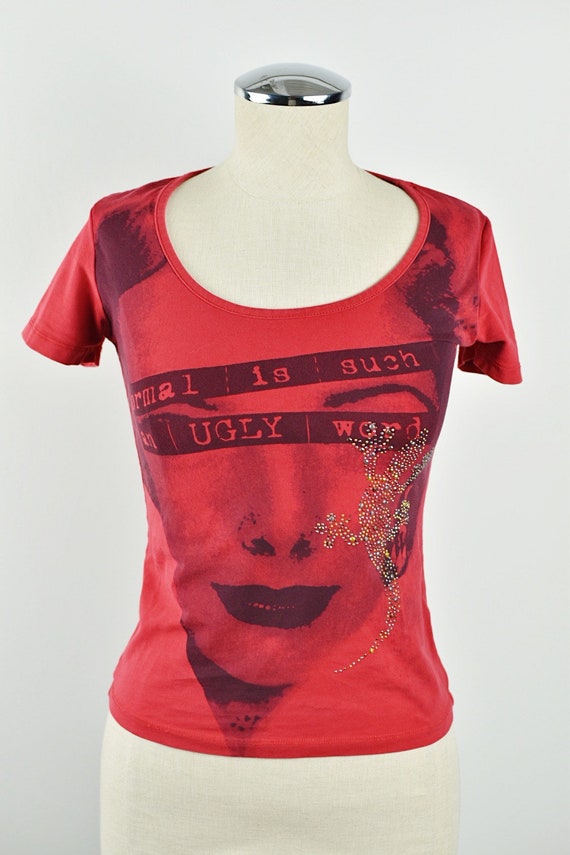 Y2K Vintage Just Cavalli Red Photo Print T-Shirt w