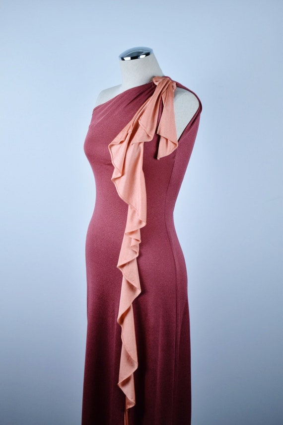 1970’s Ruffle Front One Shoulder Disco Body Con Ma
