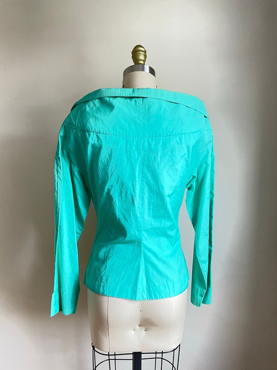 1990’s | Vintage Claude Montana | Turquoise Blouse - image 4