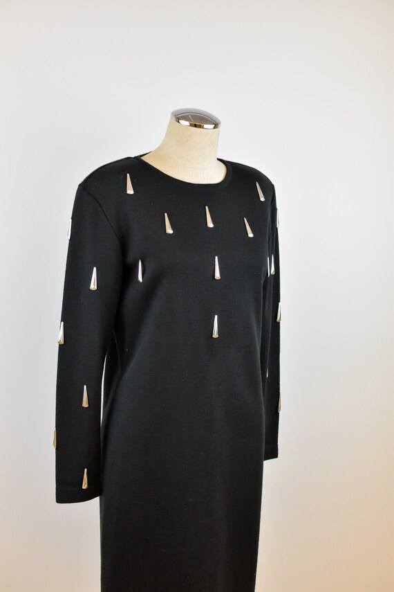 1990’s Vintage Black Knit Dress with Silver Tear … - image 3