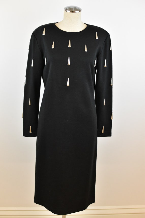 1990’s Vintage Black Knit Dress with Silver Tear … - image 1