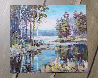 Tahoe River Oil Painting: Original Colorful Landscape Art (8x8 in)