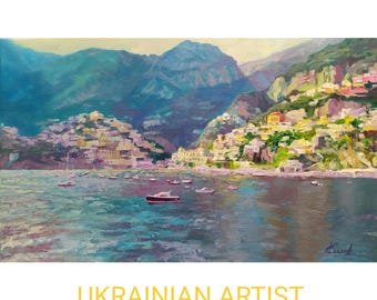 Positano Amalfi Coast Oil Painting Original Italy Seascape Impasto Italian Art ArtistDmitryArt