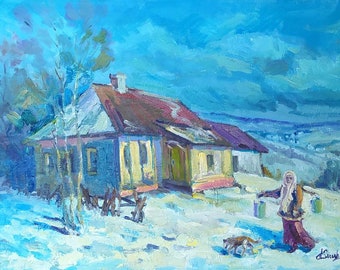Ukrainian landscape oil. Original Ukrainian oil painting. Landscape oil painting canvas. Original oil painting on canvas. Landscape oil.