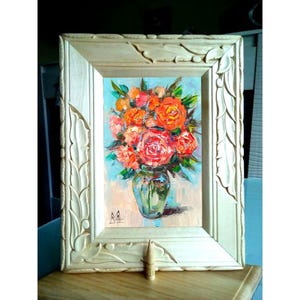 Rose Painting Floral Original Art 6 by 8 Inches Impasto Oil Painting Still Life Flower in Vase Small Roses by ArtistDmitryArt