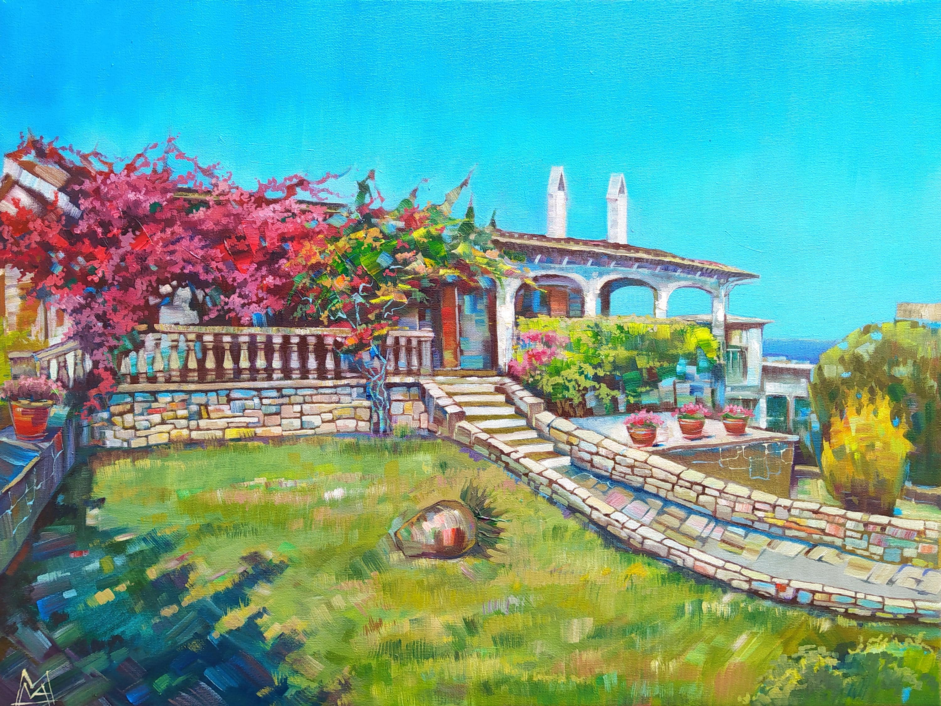 Custom house portrait Hand-Painted Landscape Oil Painting, Canvas Custom Paint Picture of my photo Art commission gift family