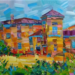 Italian Street Oil Painting on Canvas: Impressionist Landscape Art (12x20 in)