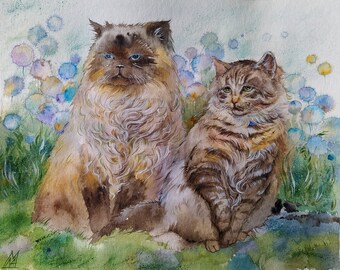 Custom Watercolor Cat Portrait from Photo: Handmade Pet Painting