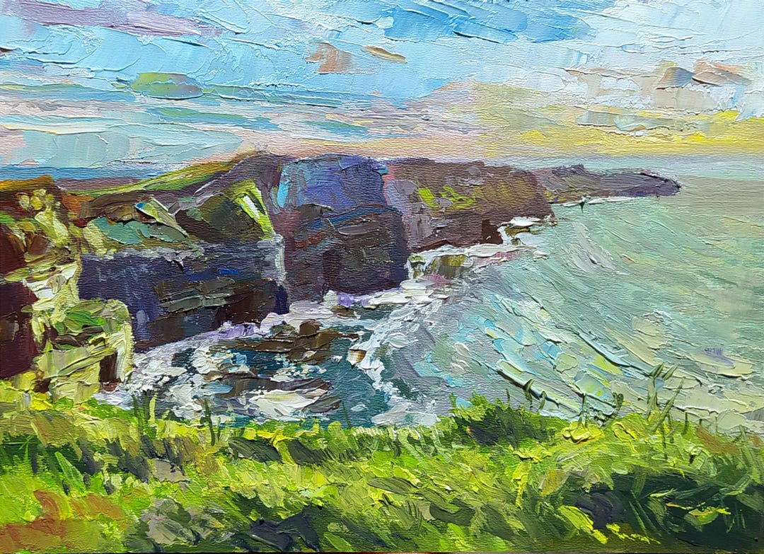 Cliffs of Moher Oil Painting Ireland Landscape Art Original Abstract ...