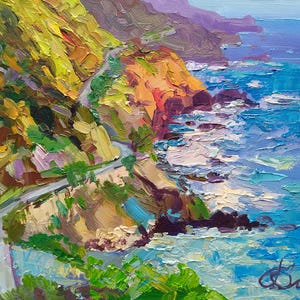 Big Sur Seascape Painting: California Coastline Oil Art (5x7 in)