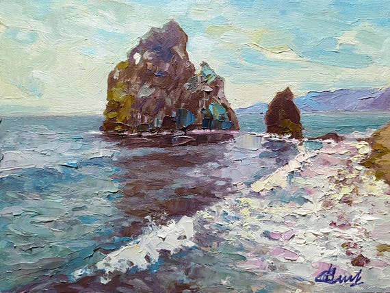 Madeira Painting Oil Painting Original Seascape Portugal Coast Impasto Art landscape  6*8 inch Artistdmitryart