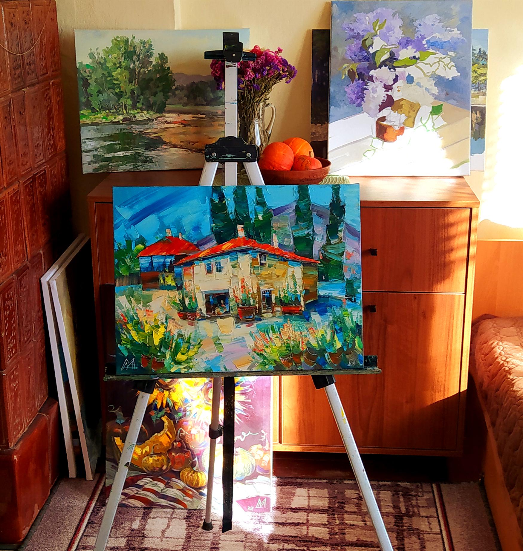 トスカーナの風景油絵：イタリア印象派キャンバス（12x16） - Etsy 日本