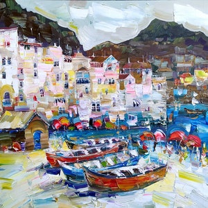Italian Seascape Oil Painting: Impasto Coastal Art, 14x18