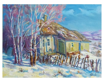 Ukrainian Winter Painting Ukrainian artist Original Art Landscape oil painting Impressionist Wall Art