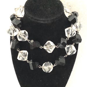 Vintage Black And Clear Lucite Chunky Beads Necklace