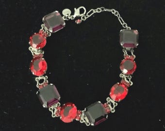Deep Red And Deep Purple Bracelet.  Late Vintage Panel Design . Signed M&S