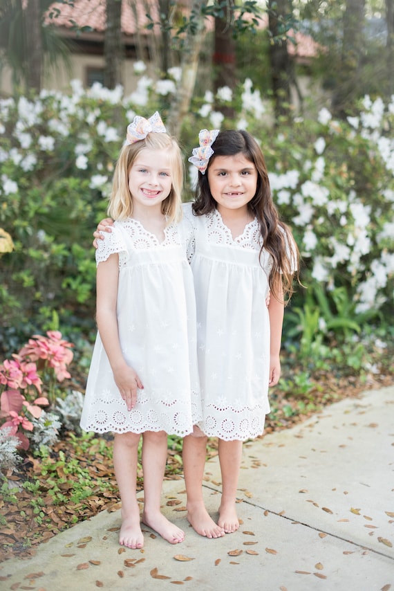 White Eyelet Flower Girl Dress-Cap 