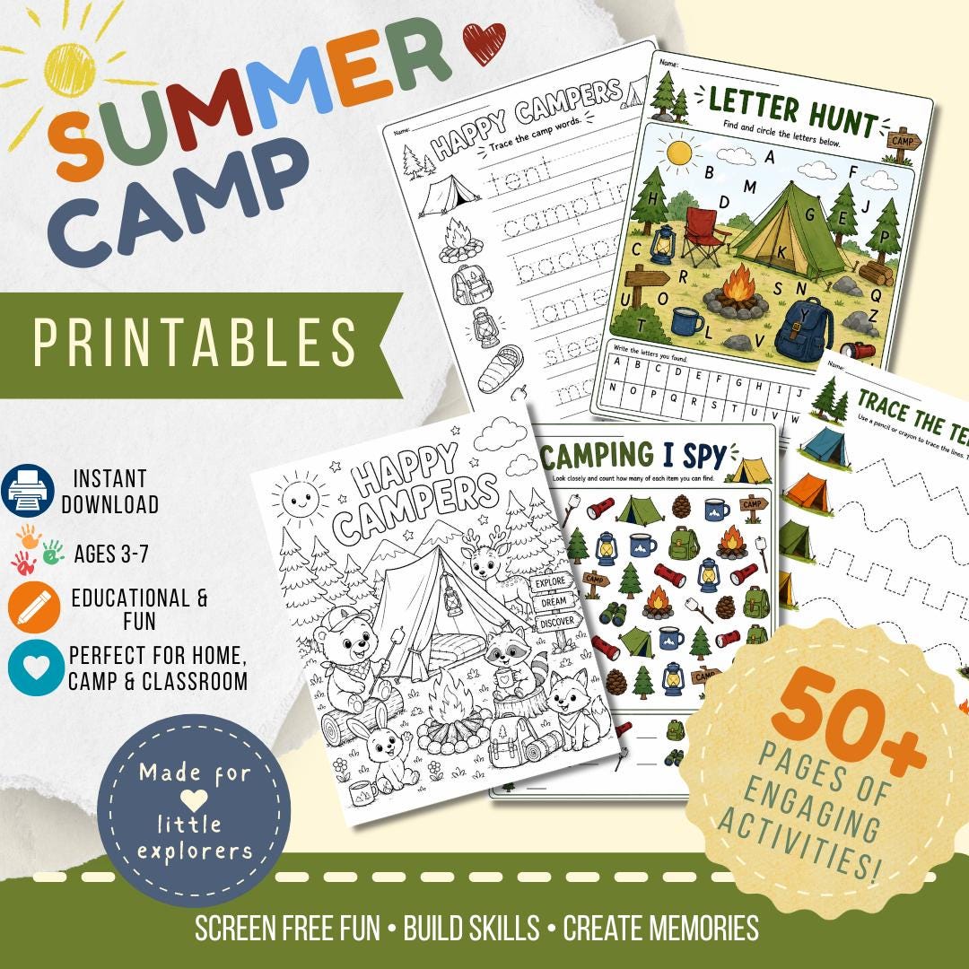 Summer Camp Printables for Kids | Preschool Kindergarten Activities ...