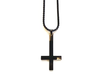 Black Inverted Cross Pendant Necklace