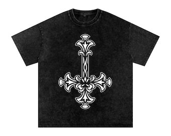 Gothic Inverted Cross Vintage Washed Oversized T-Shirt