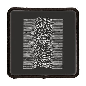 May include: Black and white square patch with a white graphic of a repeating wave pattern on a black background.