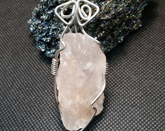 Raw rose quartz pendant